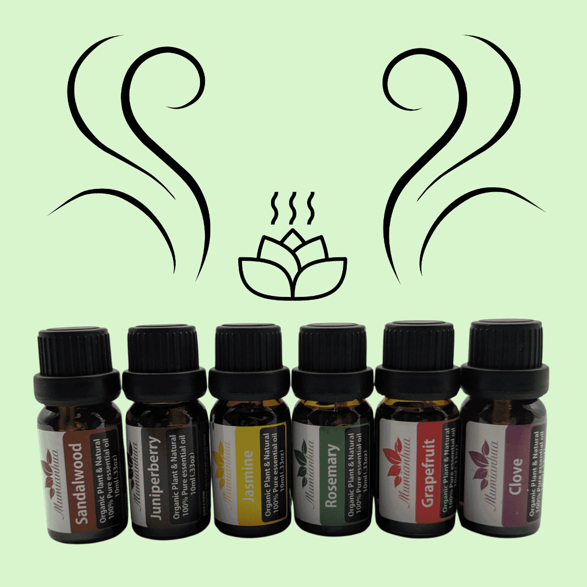 Set of 6 Organic Pure Essential Oils - Aroma Fragrances - Set 2