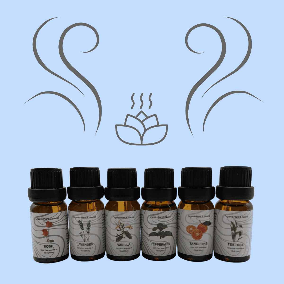Set of 6 Organic Pure Essential Oils - Aroma Fragrances - Set 1